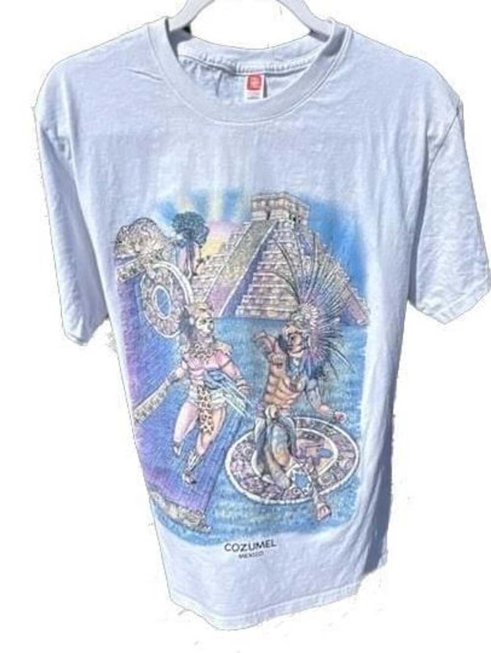 Cozumel Mexico Aztec Pyramid & Mayan Warrior Graphic White T-Shirt-Change color